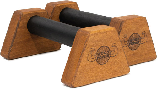 WOODPOWER® - PowerBars, Wooden Parallettes Push Up Bars, Joint-Friendly Beech Wood Calisthenics Equipment for Home, Durable Handstand Trainer Push Up Handles for Floors (Brown)