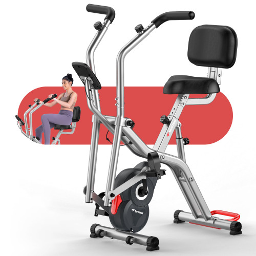 Foldable Exercise Bike with Elliptical Mode, 8-Level Magnetic Resistance Stationary Bike for Home, Quiet Indoor Fitness Bike for Cardio & Rehab Training, Adjustable Seat & Handlebar, 300LBS Capacity