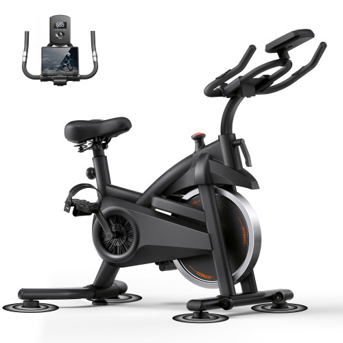 CURSOR FITNESS Exercise Bike, Quiet Belt Drive Stationary Bike for Home with 0-100 Resistance & App, 300 LB High Carbon Steel Training Bike, Indoor Cycling Bike with Tablet Holder and Heart Rate