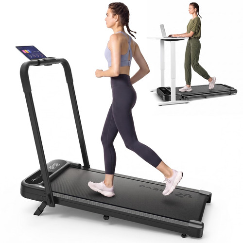 UREVO Strol 2E Smart 2-in-1 Folding Walking Pad Treadmill with APP, 12% Incline, Compact Walking Pad with Safety Handle, Plug & Play, Desk Treadmill with LED Display, Walking & Running for Home Office