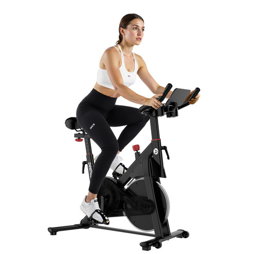 DeerRun Exercise Bike, Indoor Cycling Bike with Adjustable Magnetic Resistance, Low-Noise Belt Drive Stationary Bike for Home Cardio, 300 lb Capacity, Device Mount & LCD Monitor