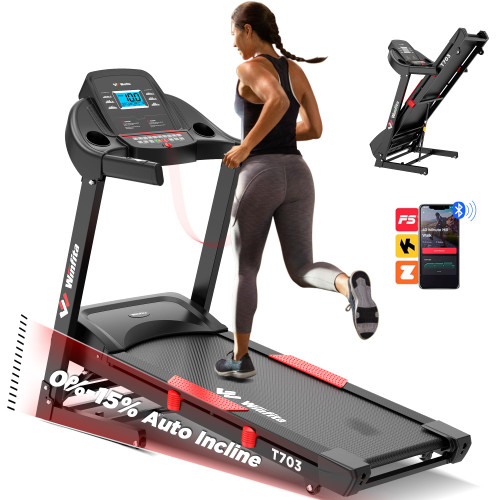 Winfita Treadmills with 0-15% Auto Incline for Home, Folding Treadmill with 300 lbs Capacity, 10 MPH Speed, 50'' x 18'' Wide Belt, APP,64 Programs, Pulse Monitor, BMI Detector for Home Use