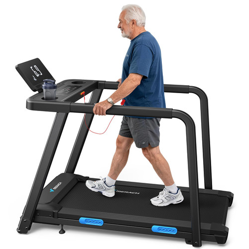 MERACH Treadmills for Home with Incline 0%-15%, 300 LBS Capacity Double Deck Foldable Treadmill with Incline, 0.5-7.5MPH Quiet 2.5HP Brushless Incline Treadmill LED Display with Smart APP