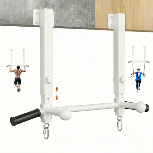 Joist Mounted Pull Up Bar, 800 lbs Heavy Duty Wall Mounted Chin Up Bar, Adjustable Height Pullup Bar for Garage, Basement, Backyard, Beam and Rafter Mount, Easy Installation, Ideal for Multiple Grip Options (White)