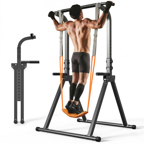 YYJO Pull Up Bar with Assistance Bands Power Tower Home Gym Strength Training Equipment 400 LBS Weight Capacity