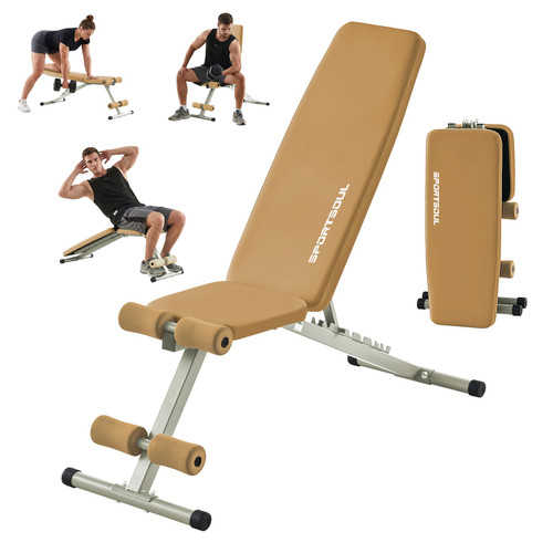 SPORTSOUL 880LB Weight Bench for Home Gym, 8-Position Backrest Adjustable Workout Bench for Strength Training – Incline Decline Flat, Foldable & Compact for Small Space Apartment Room Garage