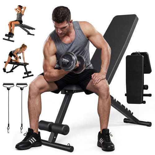 Adjustable Weight Bench for Home Gym, 600LBS Capacity Foldable Workout Bench with 7 Backrest Positions for Full Body Exercise, Compact for Small Spaces, Incline Decline Flat Bench with Quick Adjustment & Easy Folding