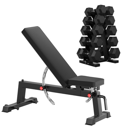HANDBODE Adjustable Weight Bench for Full Body Workout, 1300 lb Weight Capacity Bench Press Bench of Home Gym Strength Training, Incline Upright Flat Utility Workout Bench with 225 lb Dumbbell Set