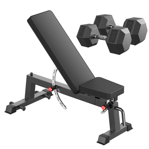 HANDBODE Adjustable Weight Bench for Full Body Workout, 1300 lb Weight Capacity Bench Press Bench of Home Gym Strength Training, Incline Upright Flat Utility Workout Bench with 50 lb Dumbbells