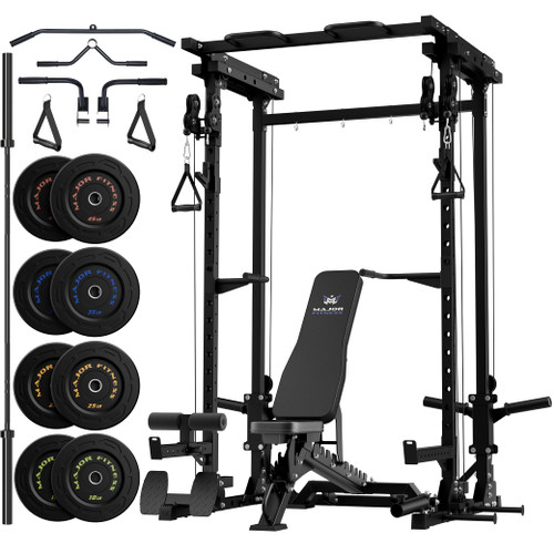 MAJOR FITNESS Drone3 Power Rack, 2500lbs Multi-Function Home Gym Squat Rack with Dual Pulley System, Pull-Up Bar & J-Hooks, Heavy-Duty Steel Frame for Maximum Stability & Strength Training