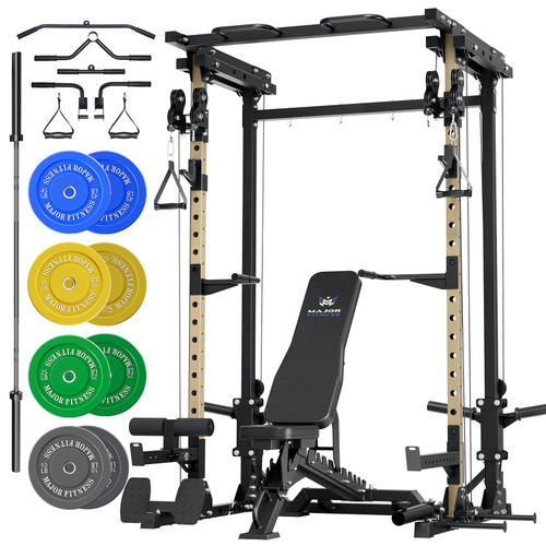 MAJOR FITNESS Drone3 Power Rack, 2500lbs Multi-Function Home Gym Squat Rack with Dual Pulley System, Pull-Up Bar & J-Hooks, Heavy-Duty Steel Frame for Maximum Stability & Strength Training