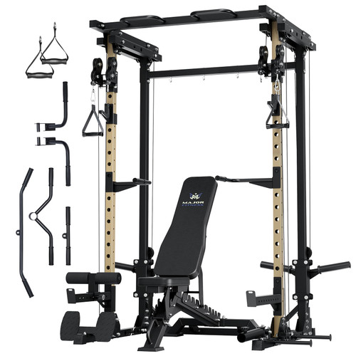 MAJOR FITNESS Drone3 Power Rack, 2500lbs Multi-Function Home Gym Squat Rack with Dual Pulley System, Pull-Up Bar & J-Hooks, Heavy-Duty Steel Frame for Maximum Stability & Strength Training
