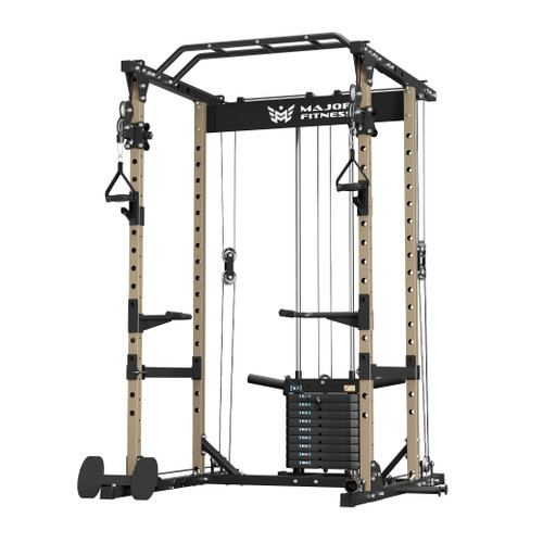 MAJOR FITNESS Drone1 Power Cage - Multi-Function Power Rack for Home Gym, Squat Rack, Cable Crossover System, for Strength Training, Heavy-Duty Steel Construction (D1AW Power cage only, Desert)