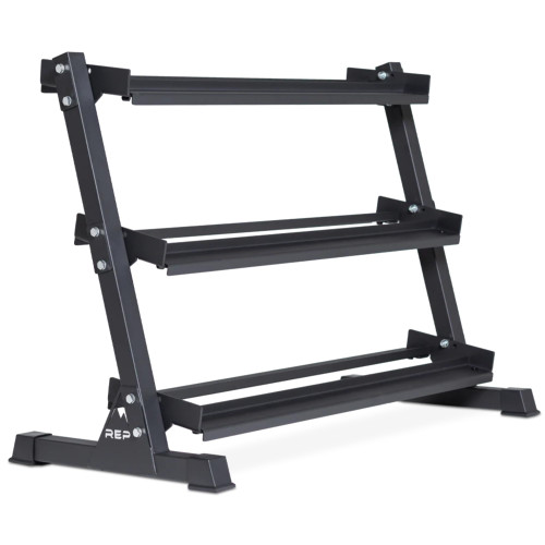 Rep Fitness Dumbbell Rack | 3-Tier Compact Holder | Fits Sets 5-50 lb | Weight Storage Stand | Rubber Hex Organizer | Free Weights Shelf | Heavy Duty Steel Frame | Gym Equipment for Home (Matte Black)
