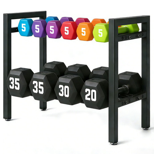 Kolovbe 20 IN Dumbbell Storage Rack, Weight Rack for Dumbbells, 2 Tier Adjustable Kettlebell Rack Shelf Weight holder for Home Gym Heavy-Duty 250LB Space-Saving (Rack Only)