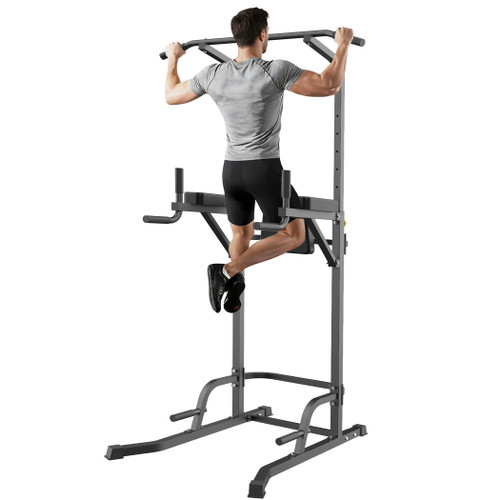 Power Tower Pull Up Station, Dip Station with Stable H-Shaped Base, Adjustable Height for Pull-Ups, Dips, Knee Raises & Calisthenics Training