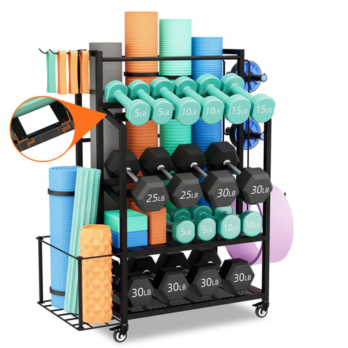600LBS Dumbbell Rack Weight Stand - Bonvork Adjustable Weight Rack for Dumbbells, Home Gym Storage Rack for Yoga Mat Foam Roller Kettlebells, Workout Equipment Storage Organizer With Wheels