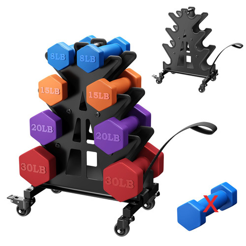 4-Tier Dumbbell Rack on Wheels – Portable A-Frame Weight Rack for Home Gym, Fits 3-30 lb Dumbbells (Rack Only)