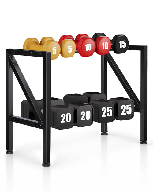 FHXZH 2-Tier Dumbbell Rack Stand Only - Small Weight Rack for Home Gym, Heavy-Duty Adjustable Weight Stand for Dumbbells Kettlebells - Holds Up to 200 lb, Space-Saving Workout Equipment Storage Organizer