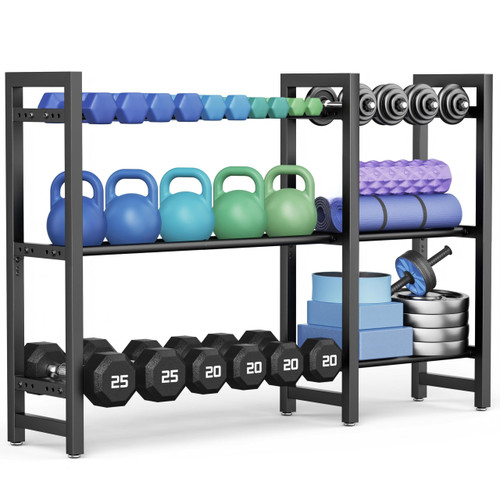 Dumbbell Rack 3-Tier Weight Stand Dumbbell Storage 50In Length For Home Gym Adjustable Spacing