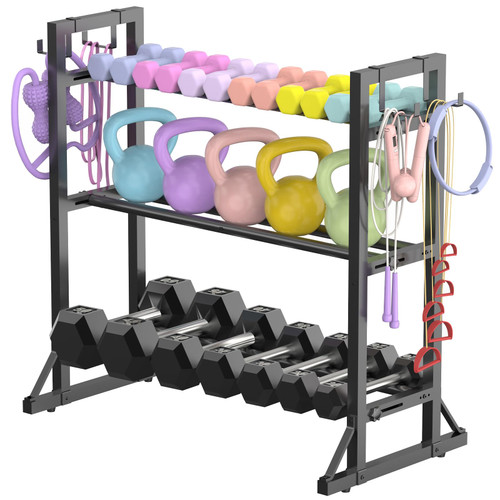 3 Tier Adjustable Dumbbell Rack Stand, Heavy Duty Carbon Steel Weight Storage Organizer for Home Gym, Easy Assembly, 450 lb Capacity for Dumbbells & Kettlebells (Dumbbell Rack Stand Only)