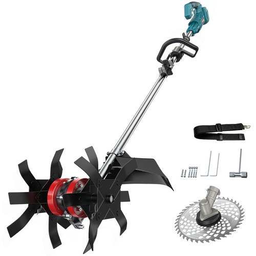 Cordless 2-in-1 Tiller Cultivator & Weed Wacker Compatible with Makita 18V Battery (Tool Only), Ecarke Brushless Electric Garden Tiller Weed Eater, 9" Tilling Width 9.4" Depth for Soil Cultivation