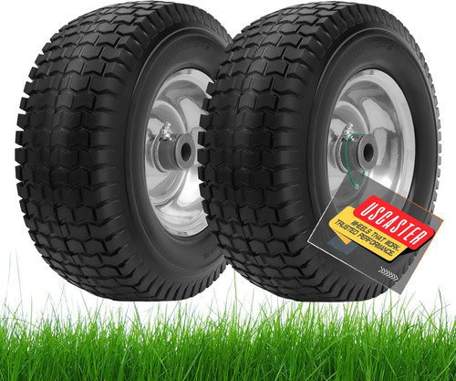 USCaster 13x5.00-6 Tire and Wheel Flat Free Assemblies (2 Pack),13 x5x6 Solid Rubbe Tires and Wheel for Riding Lawn Mower - With 3/4" Bushings (Extra 5/8" Bushings) and 3" Centered Hub (Gray)
