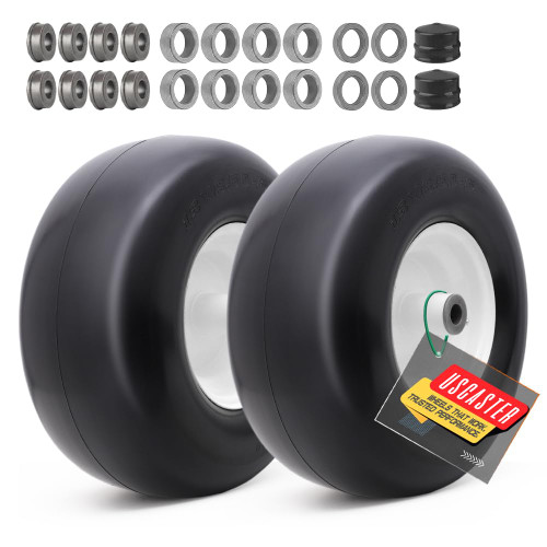 USCaster 13x6.50-6 Lawn Mower Tires Flat Free with Rim Assemblies (2 Pack),Universal 13x6.5-6 Solid Smooth Rubber Zero-Turn Lawn mowers Tire,5.5"-7.72”Centered Hub and 3/4" extra 5/8" 1/2” Bushings