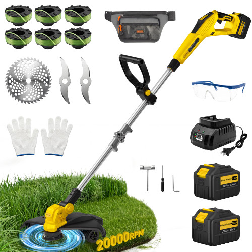 15'' Weed Wacker, Electric Weed Eater, Cordless String Trimmer with 2 x 20V 5.0Ah Batteries, Auto Line Feed, Lawn Mover & Edger, Brushless Grass Trimmer, Battery Powered Brush Cutter for Garden & Yard