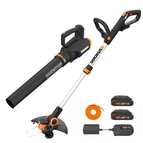 Worx 20V 12" Cordless String Trimmer & 360 CFM Leaf Blower Combo, 2 Batteries & Charger Included, WG928