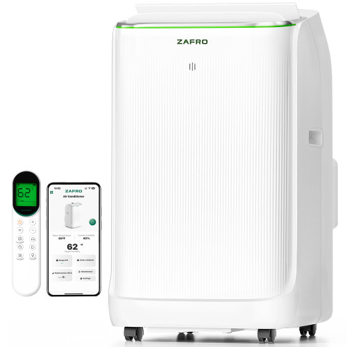 ZAFRO Smart Inverter Portable Air Conditioners, 14000 BTU (10000 BTU SACC) Dual Hose Portable AC Unit with Energy Saving/Ultra Quiet(42dB)/Drainage-free Cooling/APP/Remote for Multi-Scenario Use