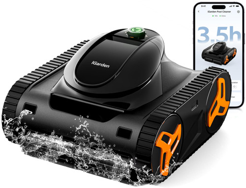 iGarden Robotic Pool Cleaner KN Series, 210-Min Runtime, Smart 3D Navigation, Full-Inverter Energy-Saving Tech, Cleans Floor, Wall & Waterline, for Above-Ground & Inground Pools, Matte Black