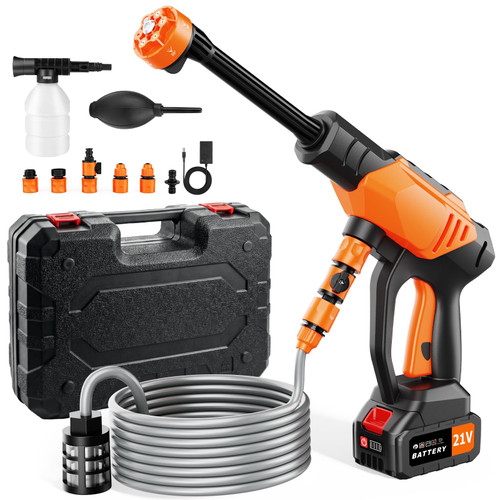 Cordless Portable Washer, Brushless 4000mAh Battery Operated Washer, Handheld Car Washer with 6-in-1 Nozzle Battery Charger,Lightweight Washer Cleaning Tool with Foam Pot for Patio Boat Fence