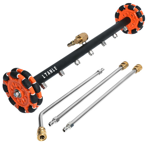 LTANLE 2-in-1 Can Move Horizontally Pressure Washer Undercarriage Cleaner Water Broom，23" Surface Cleaner Power Washer Attachment with 7 Nozzles 3 Extension Rods andSpare Wheel，4000 PSI
