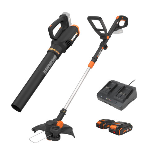 Worx 20V 12" Cordless String Trimmer & 360 CFM Leaf Blower Combo, 2 Batteries & Charger Included, WG930.2