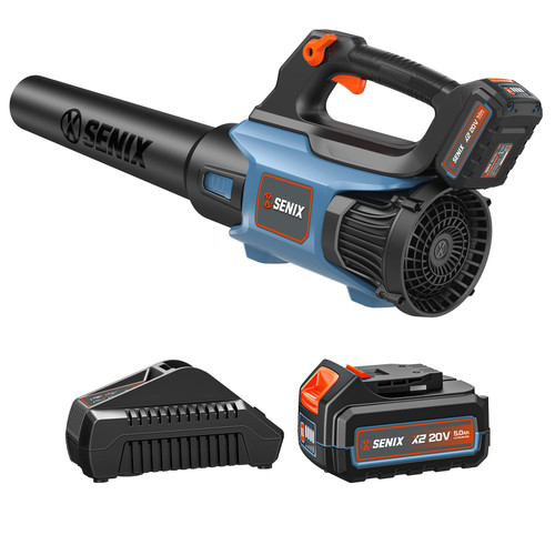 SENIX 20V Max Leaf Blower, Cordless, Brushless, Handheld, Up to 450 CFM and 100 MPH, 2 Speed Mode, Cruise Control, Lightweight, 5.0 Ah Battery and Charger Included (BLAX2-M3)