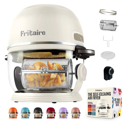 Non Toxic Air Fryer™ Pro | 9-in-1 Glass Air Fryer | Self-Cleaning | 5 Quart | Rotisserie and Tumbler | 400F Vortex For Even Cooking, BPA-Free Teflon Free, Recrisp, Roast, Bake, White
