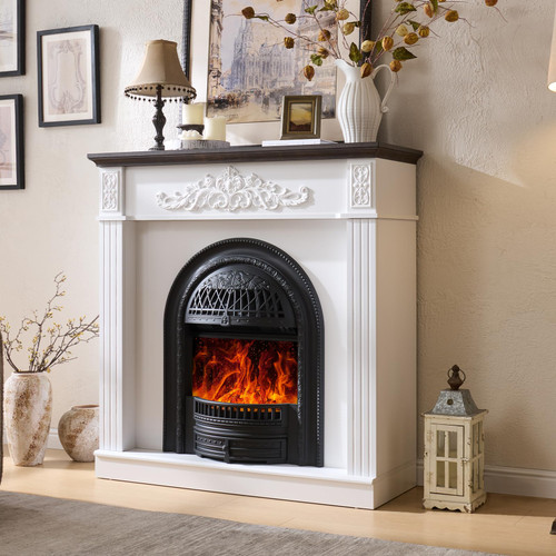 45" Electric Fireplace with Mantel, Stacked Stone Surround 30'' Fireplace Insert Heater for Living Room,Bedroom