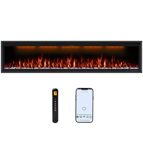 74'' Slim Electric Fireplace Inserts - WiFi-Enabled, Alexa & App Control, Recessed & Wall Mounted