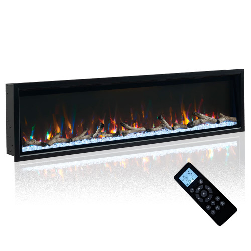 72 Inch Electric Fireplace w/Aluminum Frame, Hidden Air Vents Design, Recessed and Wall Mounted Fireplace Heater w/Thermostat