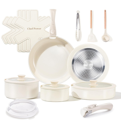 Chef Power Ceramic Cookware Set Non Toxic with Detachable Handles