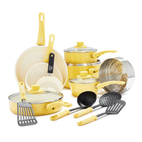 Soft Grip Non-Toxic PFAS-Free Ceramic Pots & Pans, Dishwasher & Oven Safe, Frying, Sauce, Saute, Utensils, Glass Lids