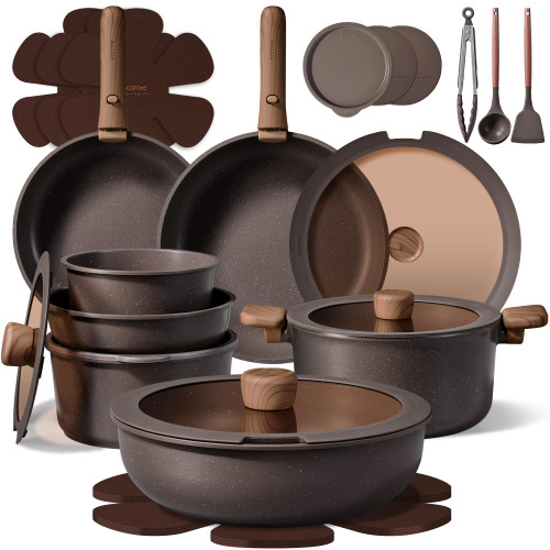 CAROTE 27-Piece Pots and Pans Set Non Stick with Detachable Handle