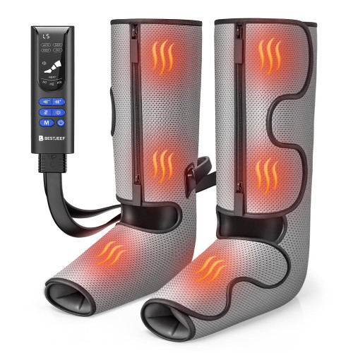 Air Compression Leg Massager with Heat : Foot and Calf Massager for Circulation and Pain Relief - 9 Intensity, 4 Modes