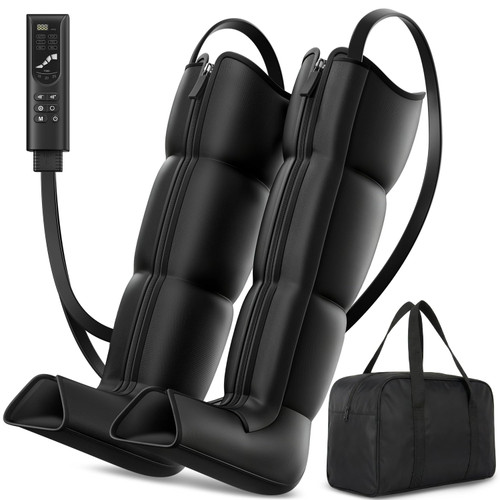 Feelvane Leg Compression Massager Recovery System - Full-Leg Compression Boots with 8 Intensity 6 Modes for Circulation & Muscle Relief, FSA-HSA Eligible, Gifts for Men & Women, Black Medium