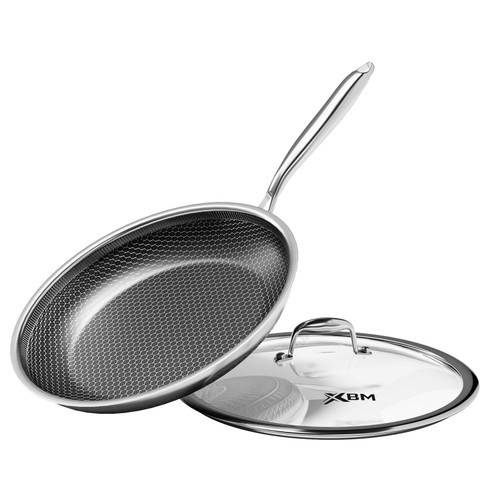 Nonstick Frying Pan with Lid 12-Inch, Durable Stainless Steel Skillet, Induction Cooktop Compatible