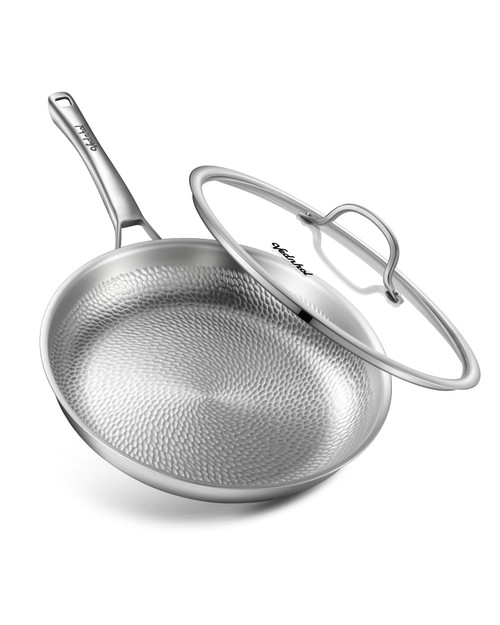 Titanium Pans for Cooking, 12 Inch Non-Toxic Frying Roaster with Lid | Titanium Hammered Pro skillet
