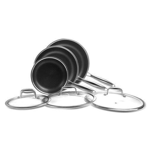 Frying Pans Set Non Stick, 6 Pcs Premium 18/10 5-Ply Stainless Steel | Hybrid Non stick