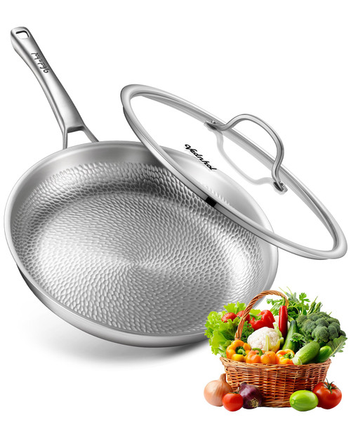 Titanium Pans for Cooking | 12" Pure Titanium Hammered Pro frying au gratin pan with Lid