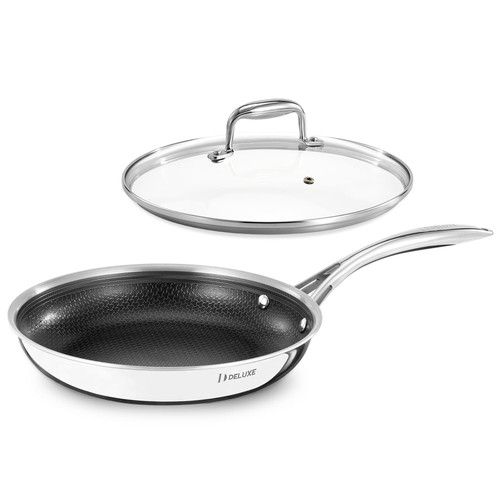 Hybrid Ceramic Nonstick 10-Inch Fry Pan with Tempered Glass Lid, Skillet with Stay-Cool Handles
